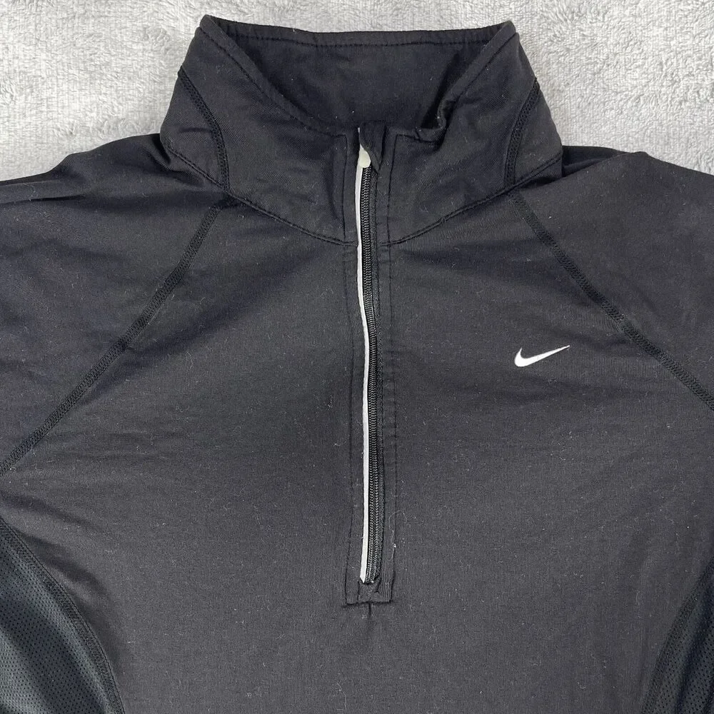 Nike Dri-Fit Top Women's Medium Black Nylon‎ Stretch Logo Raglan Sleeve 1/2 Zip